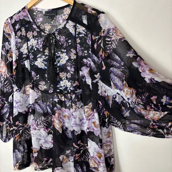 I Jeans by Buffalo Black Sheer Floral Blouse XL Bohemian Whimsigoth - Picture 5 of 13
